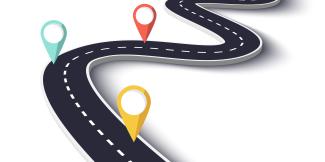 Graphic of a road with pin markers on it