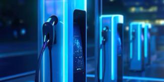 ev charges with a glowing blue light