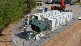 Overhead photo of installation of energy storage equipment in Pascoag